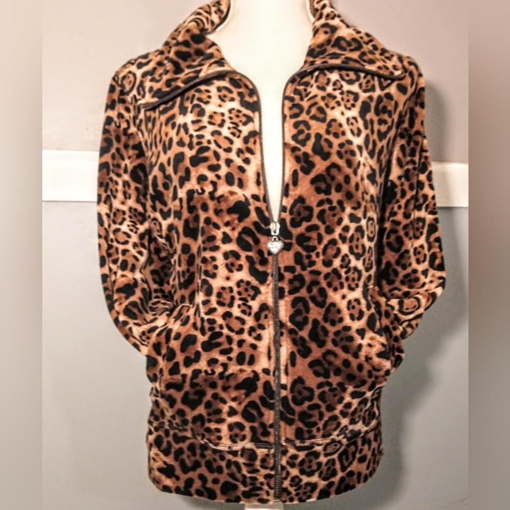 Fluffy Leopard Print Zip Front Jacket - "ac-tiv-ology" - Large